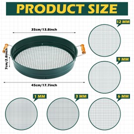 Funnymoom Soil Sifter for Gardening with 1, 3, 6, 9, 12 mm Sieve Mesh Compost Dirt Sifter with Handle Large Garden Sand Soil Rock Sieve 17.7" l x 13.8" W for Sand Rocks Pellet Gravel (Green)