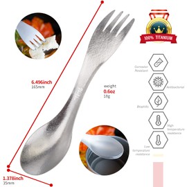TiTo Titanium Spork 2-in-1 Ultralight Spoon Fork Harness for Outdoor Camping, Backpacking, Hiking, Travel, Picnics and Home with Bag (Titanium)