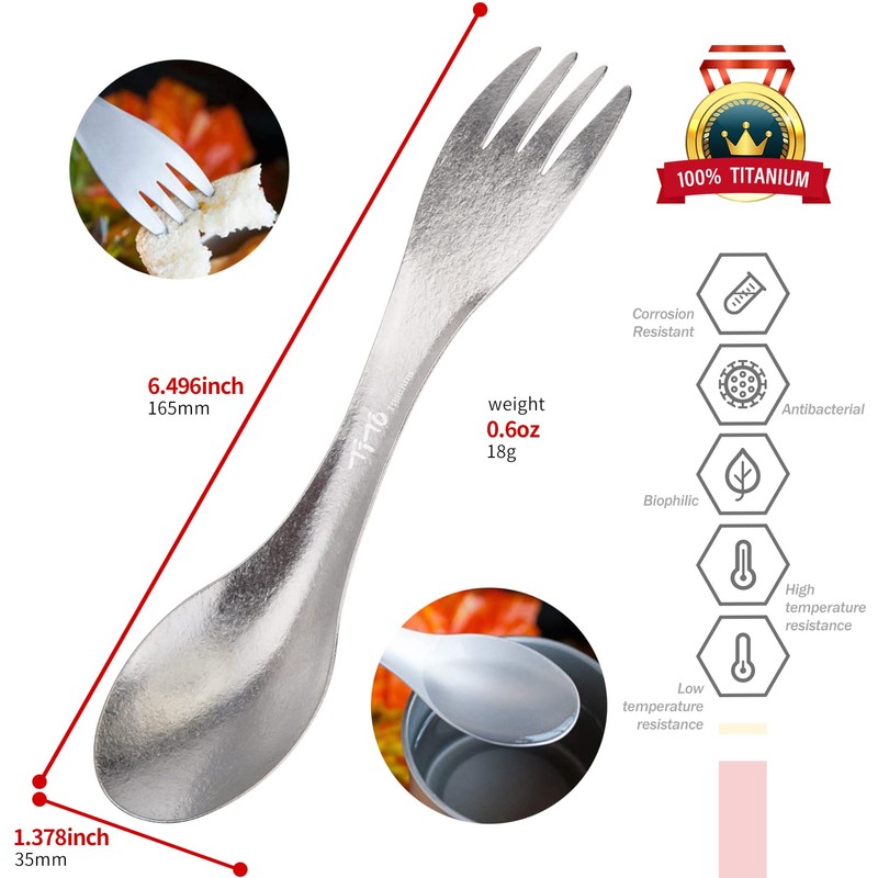 TiTo Titanium Spork 2-in-1 Ultralight Spoon Fork Harness for Outdoor
