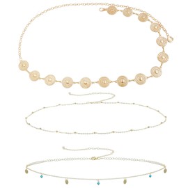 Gold Waist Chain, 3 Pcs Gold Belt Set for Women, 2-In-1 Slim Waist Chain, and Fashion Disc Belt, Adjustable Metal Chain for Western Style For Special Occasions and Everyday Wear