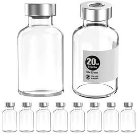 Biocomma Viales vacíos estériles de aluminio plateado con tapón de goma de butilo, paquete estéril, 10 unidades (20 ml)