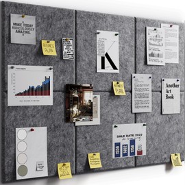 Felt Cork Board for Wall: Extra Large Bulletin Board for Office - 0.35 Inch Thick Corkboard Tiles 6 PCS Dark Gray Pin Board Squares Adhesive