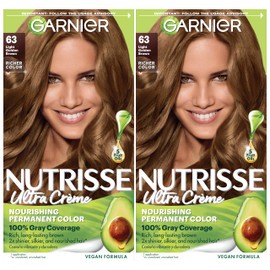 Garnier Hair Color Nutrisse Nourishing Creme, 63 Light Golden Brown (Brown Sugar) Permanent Hair Dye, 2 Count (Packaging May Vary)