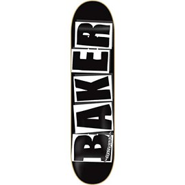 Baker Skateboards Brand Logo Black / White Skateboard Deck - 8" x 31.5" with Mob Grip Perforated Griptape - Bundle of 2 items