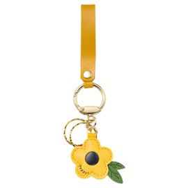 WEWAYSMILE Leather Bag Charm for Handbags Flower Purse Charms Cute Leather Flower Keychain with Alloy Ring Buckle for Purse Bag Charm Backpack Decoration Women（Yellow