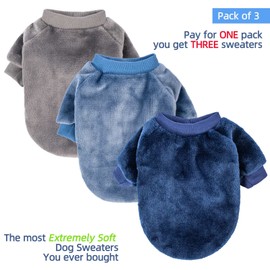 Dog Sweater, Pack of 2 or 3, Dog Clothes, Dog Coat, Dog Jacket for Small or Medium Dogs Boy or Girl, Ultra Soft and Warm Cat Pet Sweaters (Small, Grey,Blue,Dark Blue)