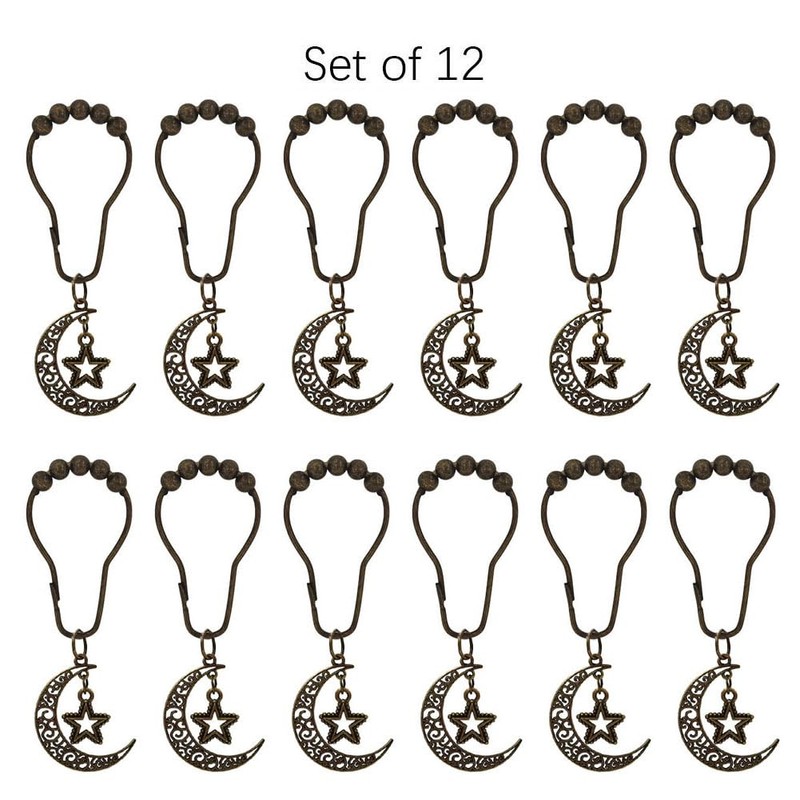 12 Pcs Decorative Celestial Moon Stars Shower Curtain Hooks Rings,