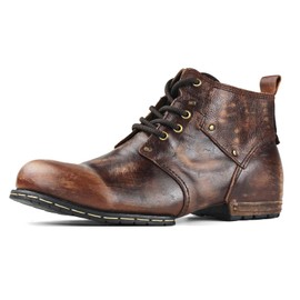 OSSTONE Moto Boots for Men Fashion lace-up Leather Chukka Boots Casual Shoes OS-6015-2-retro-brown-13-R，Retro Brown, Men's Size US13