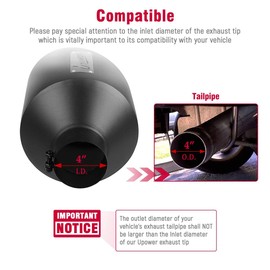 Upower Exhaust Tips 4" Inlet 10" Outlet 15" Black Long Stainless Steel Bolt-On