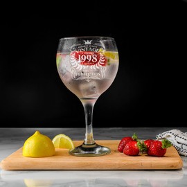 27th Birthday Gift Vintage 1998 Aged to Perfection Engraved Large Gin Glass Present for 27 Year Old Etched 645ml Gin Goblet
