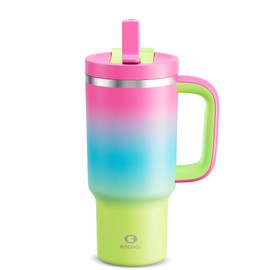 ENCOOL 32 oz Tumbler with Handle and Straw: Stainless Steel Insulated Tumbler Keeps Cold for 24 Hours, Leakproof Travel Cup Fits in Cup Holder and BPA-Free, Lime Sorbet
