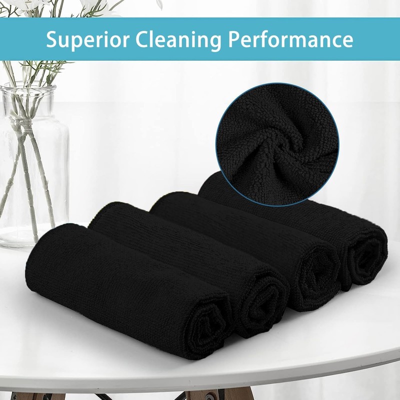 HOMEXCEL Black Cleaning Rags 5 Pack, Highly Absorbent Microfiber Cleaning