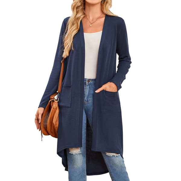 Bluetime Women Open Front Long Cardigan Lightweight Long Sleeve High