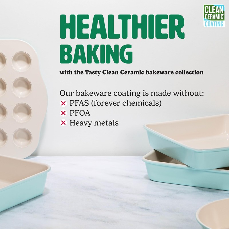 Tasty Clean Ceramic 14-Inch x 10-Inch Roasting Pan, Durable Aluminized