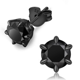 KRKCLIFE Black Moissanite Earrings for Men, Lab Created Diamond Stud Earrings Solitaire Style,925 Sterling Silver,D Color VVS1,Hypoallergenic 14K Gold Friction Back Earrings Jewelry for Men Gift