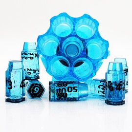 RIVINE Bullet Dice DND Polyhedral Dice Set Dice for Johns & Dragons 7 Polyhedral Dice Set Polyhedral Role Playing Game Unique Cool Cyberpunk Dice for Sci-Fi War and Crime Themed Desktop Games (Light