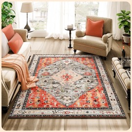 Istana Rugs 3x5 - Red & Teal 3x5 Washable Rug - Kid & Pet Friendly Dining Room Rugs for Under Table - Non Shedding 3x5 Rugs - Foldable Non Slip Area Rug - Eco-Friendly Materials for Red Teal Rugs