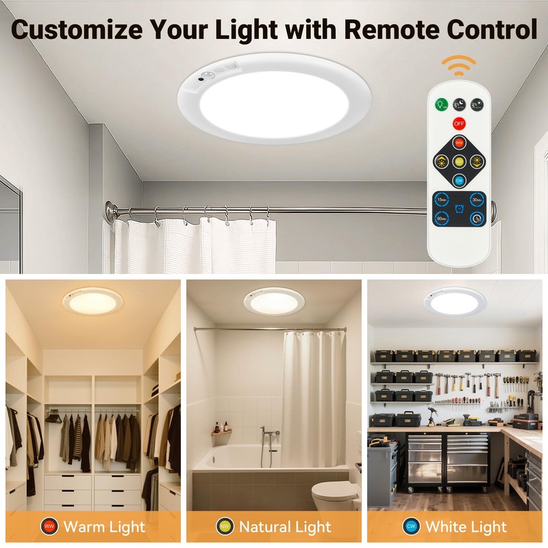 Wireless Closet Lights Motion Sensor - No Wiring Rechargeable Ceiling