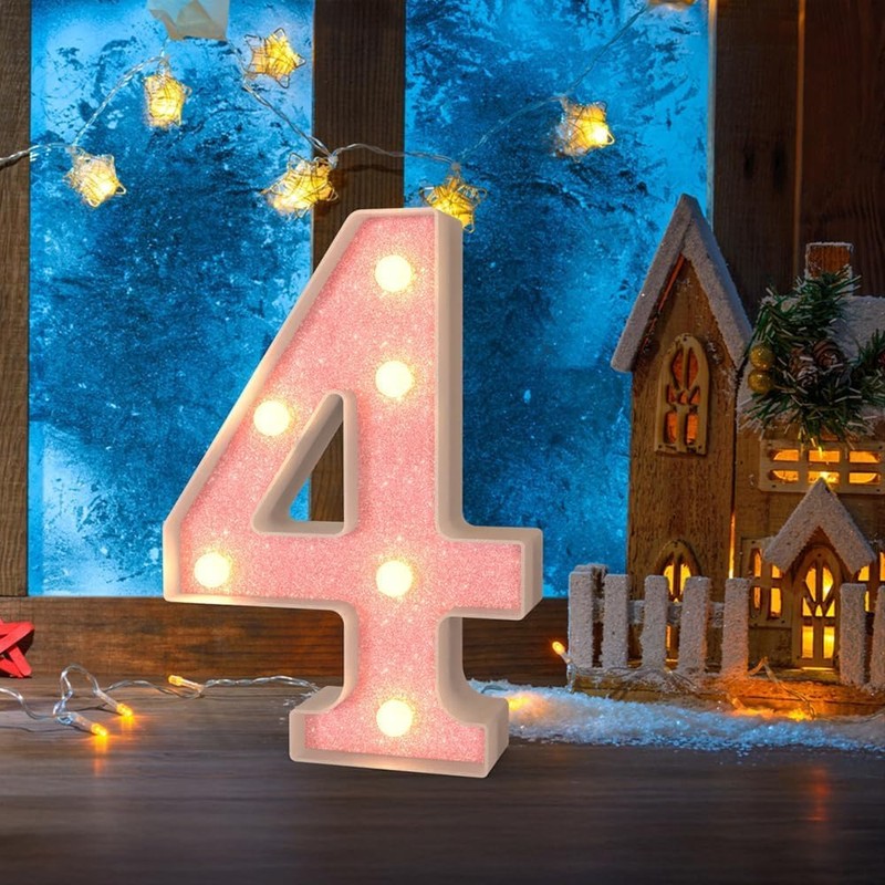 Light Up Number,Two Pink Glitter Number 40 Signs, Night Lights,