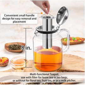 Aquach Borosilicate Glass Teapot 85oz/2500ml - Large Capacity Teapot for Stovetop Brewing