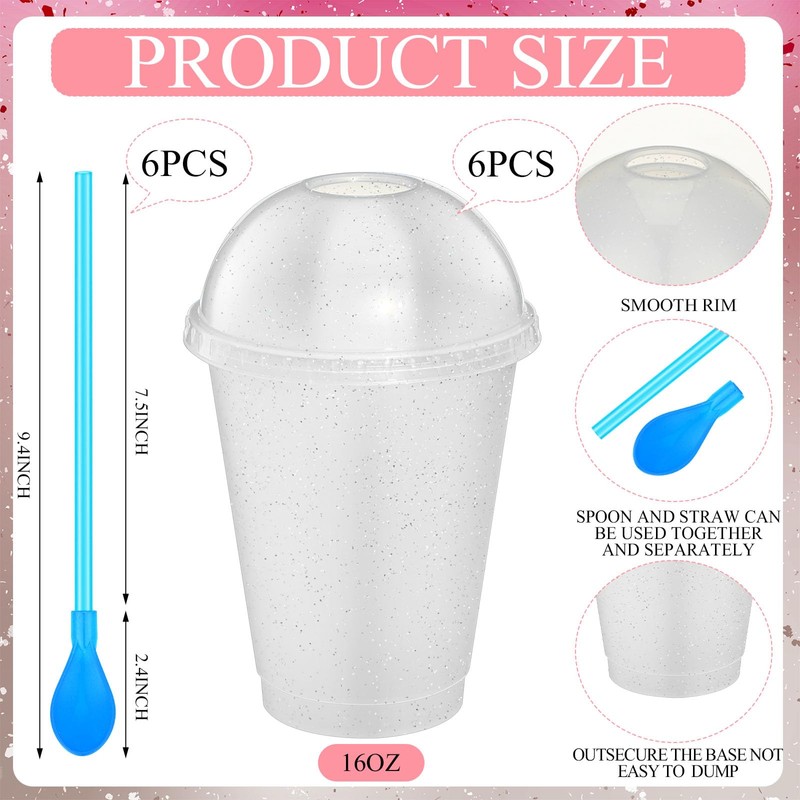Ninehaoou 6 Sets 16 oz Reusable Glitter Plastic Cups with