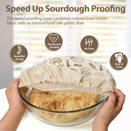 Paquete de 2 cubiertas de 25 cm para ollas de fermentación de pan, cubiertas de olla para masa de pan de masa madre con forro de plástico, cubiertas de olla reutilizables con cordón ajustable para la