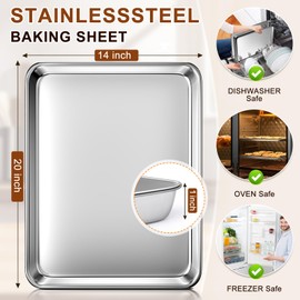 Commercial Quality Stainless Steel Baking Sheet, Extra Large Cookie Sheets for Baking, Warp Resistant Nonstick Baking Pan Oven Tray, Non Toxic & Heavy Duty & Dishwasher Safe - (20" x 14" x 1")