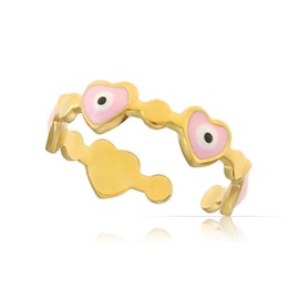 Made by Nami (MF-166-black) Heart Ring Women's Adjustable Size Gifts for Women Friendship Rings Waterproof Jewellery, Stainless Steel, Agate