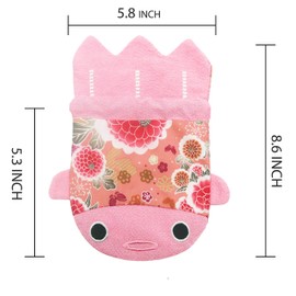 BARbee Japanese Chirimen & Kimono Print Fabric Goldfish Drawstring Pouch Coin Purse Cosmetic Jewelry Key Travel Storage Bag for women accessory with Studs Clamp Hair Clip Christmas Gift (Large, Pink)