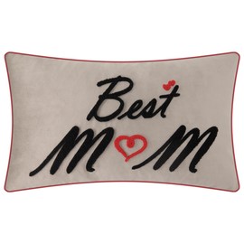 JWH Best Mom Throw Pillow Cover Embroidery Letter Pillow Case Decorative Velvet Cushion Mother's Day Birthday Gift Pillowcase for Bed Sofa Couch Car 12x20 Inch Champagne Tan
