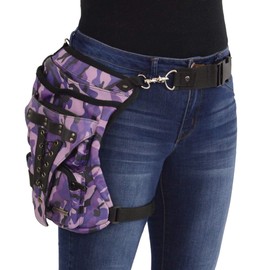 Milwaukee Leather MP8886 Ladies Purple Leather Camouflage Conceal and Carry Black Thigh Bag - One Size