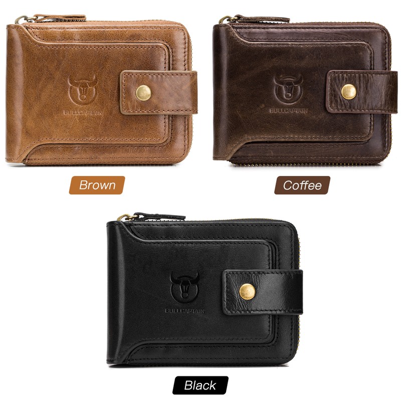 Leather Bifold Zipper Wallet for Men Travel Purse Pouch Gift