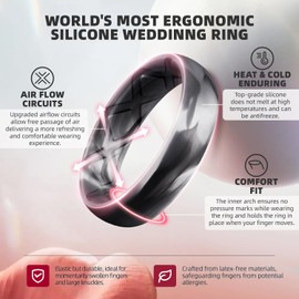 Egnaro Engagement Rings Women, Inner Arc Ergonomic Breathable Design Silicone Rubber Wedding Bands