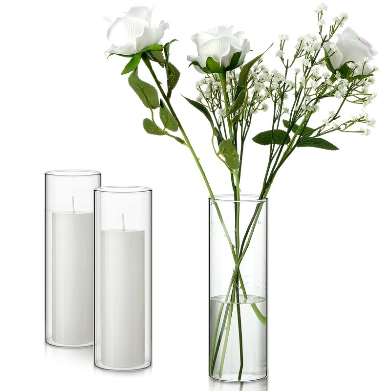 Didaey 3 Sets White Pillar Candles and Glass Candle Holders,
