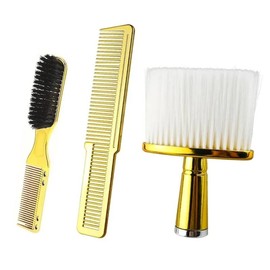 Professional Hair Styling Brush & Comb Set, 3 Counts/set Gold Plating Hair Styling Comb, Multifunctional Hair Brush for Salon & Barber Shop