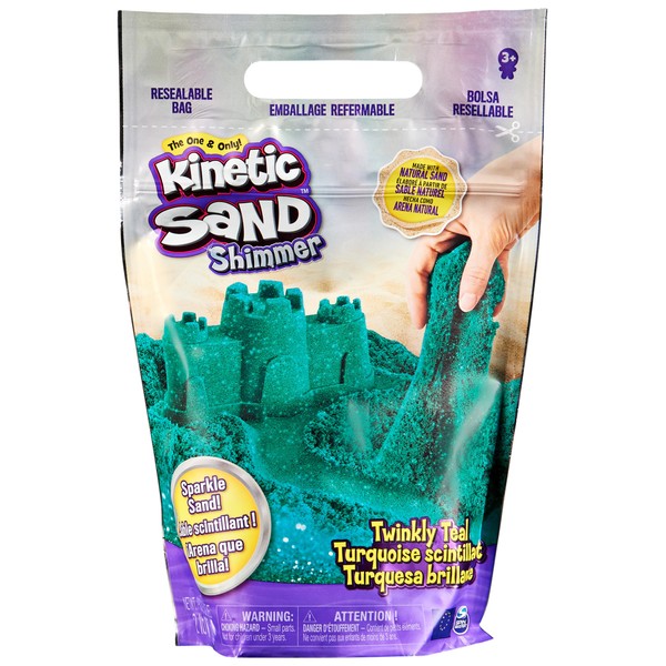 Kinetic Sand, Twinkly Teal 2lb Bag of All-Natural Shimmering Play Sand for Squishing, Mixing and Molding, Sensory Toys for Kids Ages 3 and up