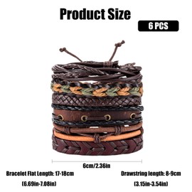dinghaole 6 Pcs Leather Bracelet, Punk Braided Men & Women Rope Bracelet, Adjustable Fashion Leather Bracelet, Vintage Bracelets Wrap Set for Men Women Wood Beads Bracelet