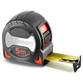 FACOM 5 m Steel Tape Measure 897A.528PB (28 mm Width, Robust Grip Casing, Steel Tape with Mylar Coating, Triple Riveted Hooks, Max. Horizontal Rigidity 3.10 m, Belt Clip)