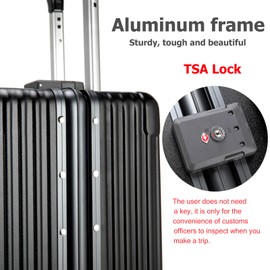 feilario 24in Aluminium Frame Hardside Spinner Wheel Luggage, Built-In TSA lock Carry on Suitcase, with Cup Holder & USB Port & Phone Holder