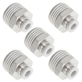 TUCKBOLD Push to Connect Air Fittings 1/4" Male Thread Air Line Quick Connector Plastic Nickel-Plated Copper 1/2" NPT 5 Pcs White Silver Tone