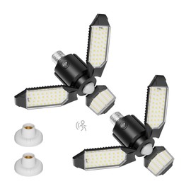 Kryoza Motion Sensor Garage Lights 8000LM, Deformable Motion Activated LED Garage Ceiling Light Bulbs, 3 Modes & 360° Detection, Sensor Lights Bulb Indoor for Workshop/Barn 2-Pack