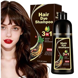 shampoo con tinte 3 en 1,Champú Colorante para Teñir el Cabello,hair dye shampoo para Cubrir Canas Negro,Fórmula con Ingredientes Herbales,Sin Amoniaco,Efecto Instantáneo y Duradero (Marrón oscuro)