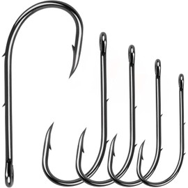 Baitholder Fishing Hooks Barbed Shank Beak Bait Holder Hooks Black Carbon Steel Offset Jig Fishing Hooks Saltwater Freshwater (5/0 (Pack of 100))