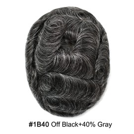 Mens Toupee Hair System for Men 8X10 inch Full Poly Injected PU Hair Unit Grey Black Brown Blonde Human Hair Wig Scallop Front Hair Piece FACE MIRACLE (8"×10", 1B40# 1B# Off Black+40% Synthetic Grey-120% Medium Light to Medium Density)