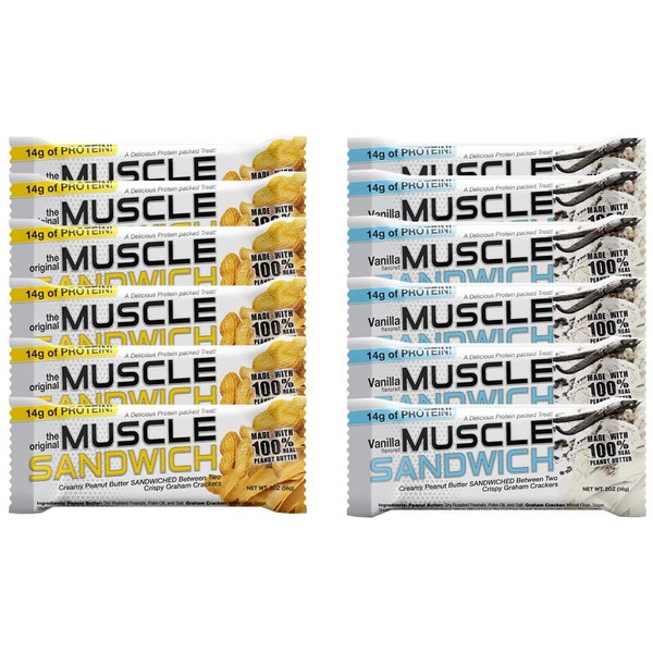Muscle Foods Muscle Sandwich Bars, Variety Pack | Real Ingredients, Whey Protein Isolate, High Protein Bars, 2-Ounce Bars (12 Count)