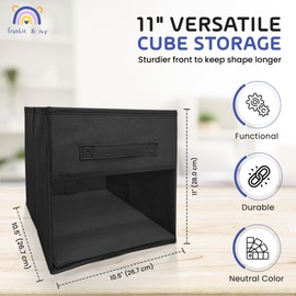 Frankie & Ivy Cube Storage Bins with Clear Front – Foldable 11” Organizers with Sturdier Front That Holds Shape for Daily Use – Sleek Black (6-Pack)