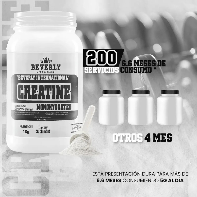 Creatina Monohidratada Beverly 1kg 200 Servicios En Polvo
