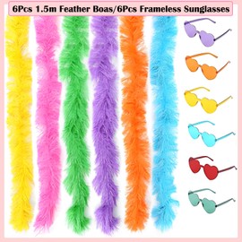 6 Pcs Feather Boa, Feather Boas, Feather Boas Multipack, Feather Bower, Artificial Fluffy Boas Fancy Dress, For Women Fancy Costume For Girls Dress Up Dancing Wedding Party Cosplay (12pcs)