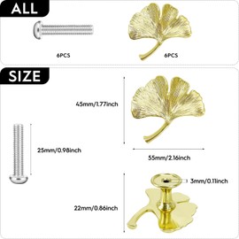 Boloest Ginkgo Leaf Shaped Knob Handles Gold Ginkgo Pull Handle for Cupboard Drawer Cabinet Furniture Pack of 6