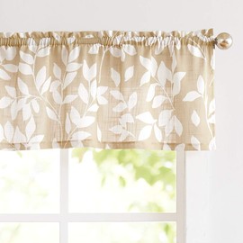 Treatmentex Leaf Valance Window Curtain for Kitchen Basement Bedroom 52" W x 15" L Taupe and White 1 Panel